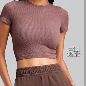 Wild Fable Pink Ribbed Crop T-Shirt
